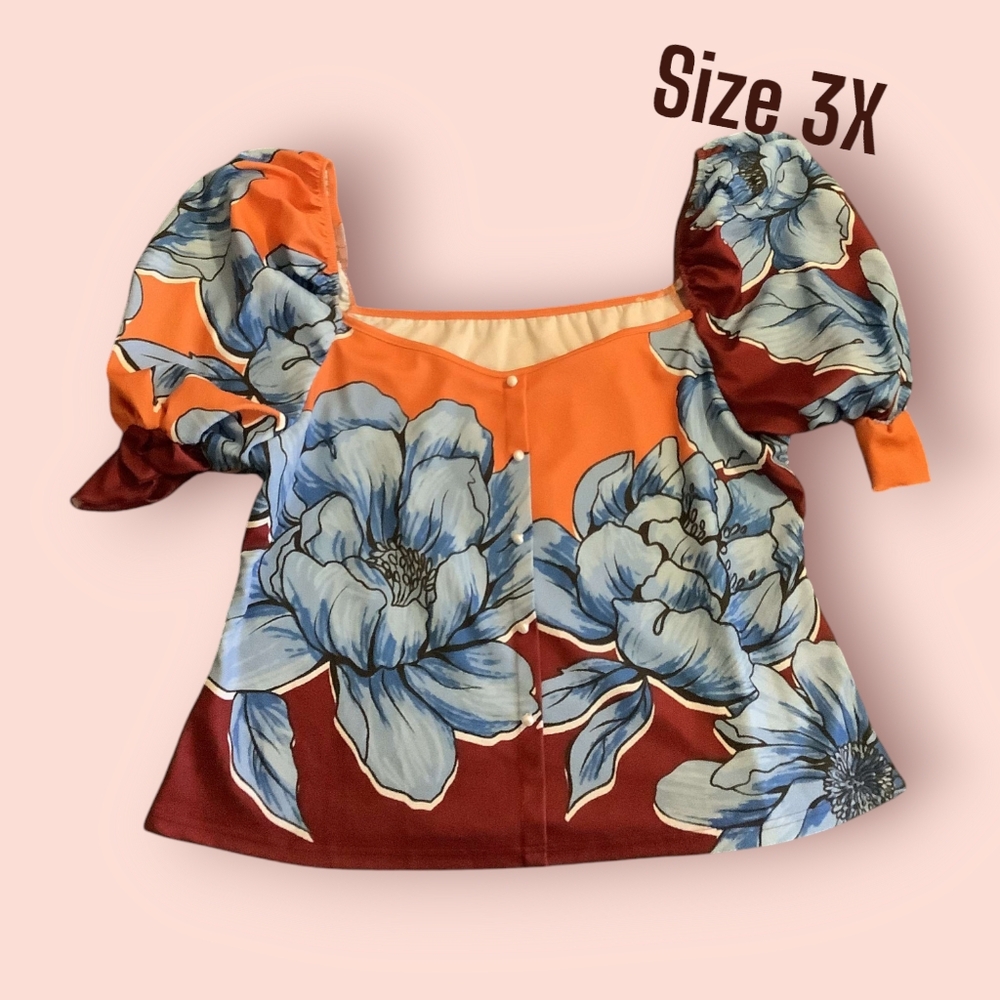 SHEIN | 3X floral blouse puffy sleeves